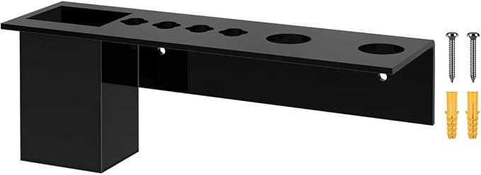 Black Acrylic Brush Organizer Hanging Display 6 Holes with Brush Box and 2 Brush Holes Wall Mount Rack with Hanging Hardware for Professional Dog Groomers Stylists and Barbers by Marketing Holders