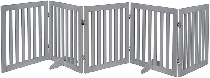 unipaws 24”H Free Standing Pet Gate for Dog Cat, 100”Wide Wooden Dog Gates | Foldable Pet Fence for Doorway, Stairs, Step, Expandable Doggy Barrier, Indoor Use