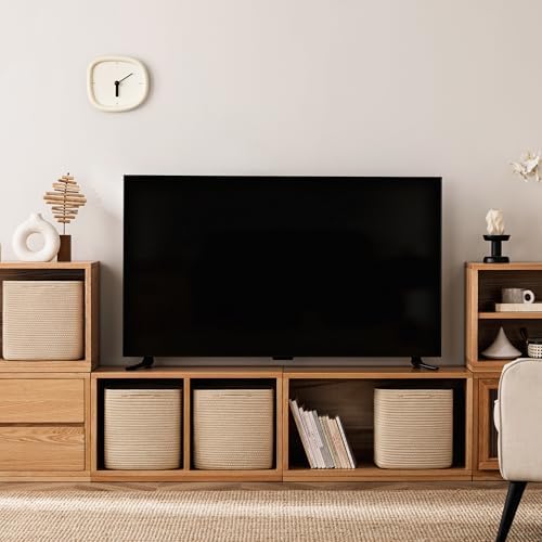 joybest 13inch Cube Storage Bins, Cotton Rope Woven Organizer Basket | Set of 4 Cube Bin Square Shelves Organizer Closet Storage, Nursery, Toy Organization, Brown
