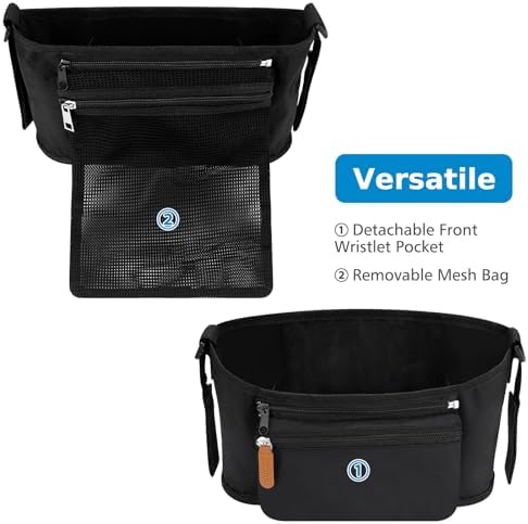 Accmor Universal Stroller Organizer with Detachable Phone Bag and Diaper Pocket, Stroller Bag Caddy Organizer Stroller Accessories for Uppababy, Baby Jogger, Nuna, Doona, Britax Strollers