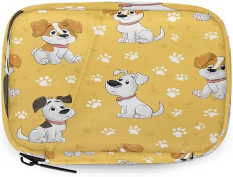 Weekly Pill Organizer Travel Size Bag with Removable 7 Day Pill Box Portable Vitamin Case Purse with Zipper,Puppy Dog Paw Prints Yellow Pattern