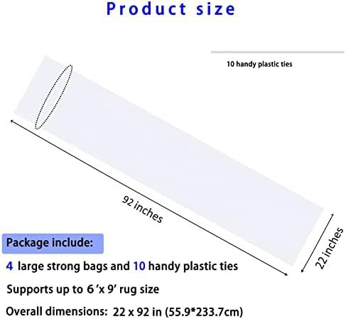 4 Pcs Plastic Rug Storage Bag with 10 Ties,4.5Mil Heavy Duty Fits Rug up to 6' x 9'，Perfect for Moving, Packing and Shipping Rolled Carpet