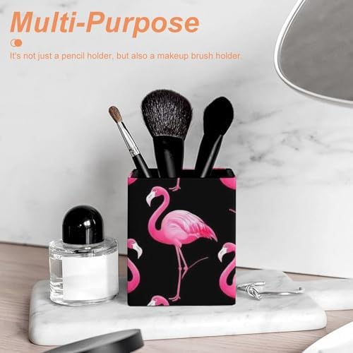 Modern Leather Desk Organizer Pen Cup Pencil Holder Lovely Animal Pink Flamingo Makeup Brush Storage