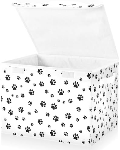 Black Pet Paw Storage Bins with Lids Collapsible Storage Box for Organizing Home Office Bedroom Organizers Cube with Handles 16.5”x12.6”x11.8”