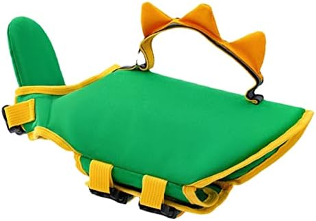Generic Dog Life Jacket Pet Flotation Vest Dog Floatation Device High Buoyancy Reflective Oxford Fabric Rescue Handle for Swimming Boating Water Safety (Green Dinosaur M Bust: 56‑69cm/22‑27.16in,