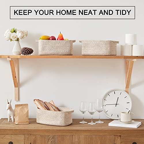 OIAHOMY 3 Pack Storage Baskets for Shelves Cotton Rope Storage Bins Brown | Woven Baskets for Storage Nursery Storage Basket with Handles Baskets for Organizing Small Baskets Gift Baskets Empty