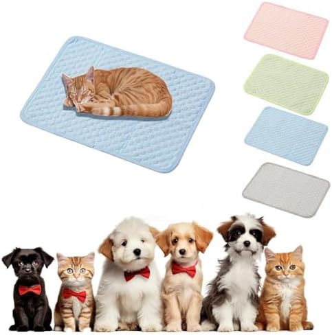 Pet Cooling Mat for Dogs and Cats, Ice Silk Self Cooling Pad for Summer, Washable Breathable Blanket for Travel Crate Car Seat, Portable Indoor Outdoor Bed for Large Medium Small Animals (M blue)