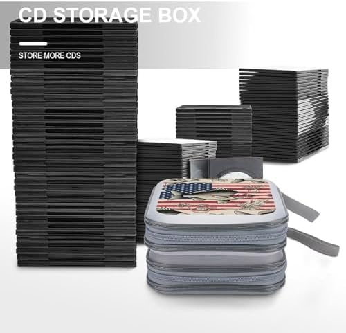 40-Disc Hard Shell Storage Wallet American Flag Camo Fish, DVD CD Binder with Carry Strap, Portable Protective Organizer for Travel Office