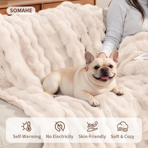 SOMAHE Dog Blanket for Couch Bed, Soft Faux Fur, Large 39x31 Milky White
