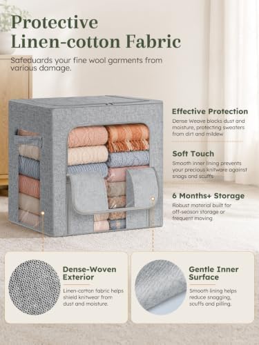 Rigid-Structured Cashmere Sweater Storage Box, 2 Pack, Gray