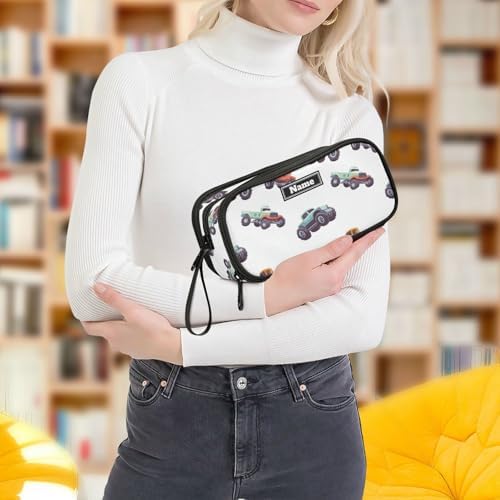 KLL Custom Large Capacity pencil poucheses Man Pencil Box Case School Supply with Compartment truck and Cartoon Cars White