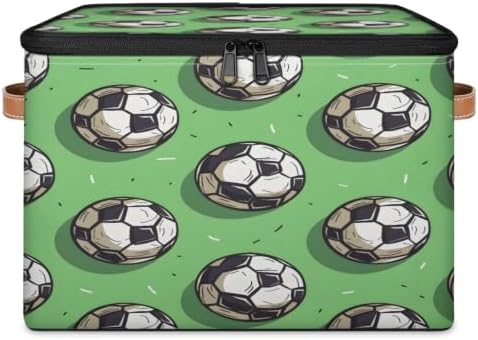 Sports Soccer Balls Storage Box with Zipper Lid | Collapsible, Fabric, Storage Bin, Handle, Large, Closet Organizer, Containers, Bedroom, Home, Soccer Football