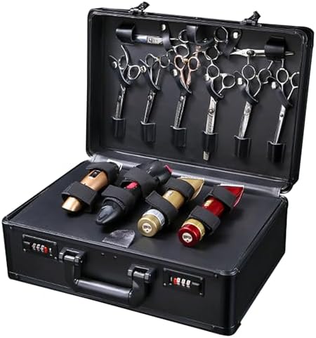 Professional Barber Case, Beauty Salon Barber Case with Code Lock, Hair Stylist Tool Kits Organizer Barber Travel Carry Case Hairdresser Tool Box for Beauty Salon Makeup Artist (Black)