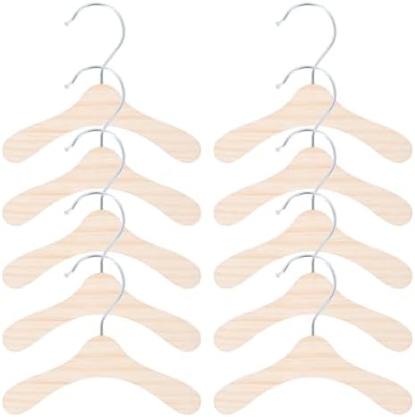 10pcs Wooden Pet Clothes Hangers for Dog Clothing 16cm Coat Holder | Stainless Steel Details, Silver Finish, Organizing Pet Apparel, Simple Rack Style, for Pet Owners