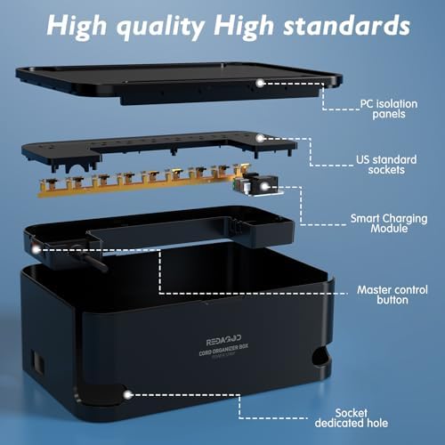 Power Strips with Cable Management Box, Surge Protector, Black | Cord Organizer with 8 Outlets 3 USB Ports Switch Control, 6.6 ft Plug Extension Cord, Charging Station for Dorm, Office, Home