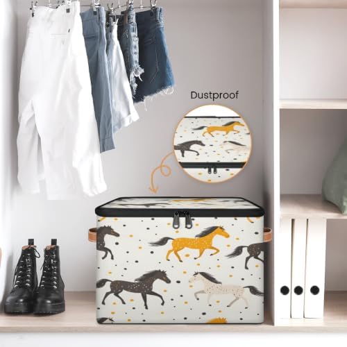 Horses Theme Storage Box with Zipper Lid | Collapsible, Fabric, Storage Bin, Handle, Large, Closet Organizer, Containers, Bedroom, Home, Horses