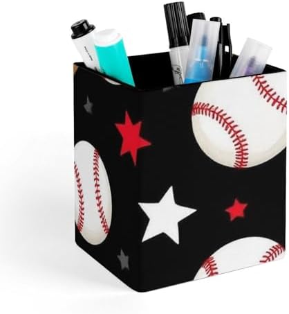 Fashion Office Pen Holder Unisex Durable Desktop Storage For Stationery & Tools Red Black Baseball