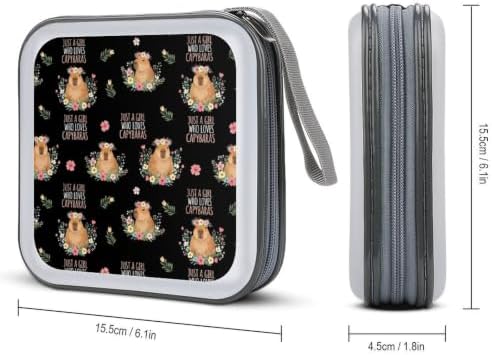 Protective CD Case 40 Capacity Capybaras Disc Holder Storage Binder | DVD Organizer Wallet, Just A Girl Who Loves Capybaras, Sturdy Portable for Movie Music Game Disc