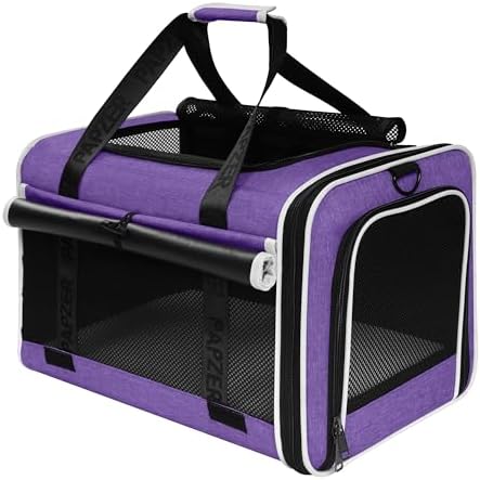 Cat Carrier for Travel, Soft-Sided, Top Loading, Privacy Curtain, to 20 lbs | Medium Pet Carry Bag Anxiety Cat, Vet Visit Car Transport Luggage Sleeve Suitcase Attachable Small Puppy Crate Kennel Purple