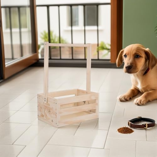 Wooden Dog Clothes Rack with Hanging Rod and Storage Basket, Pet Closet Organizer for Dog Clothes and Balls, Upright Design with Built-in Handles, for Balcony and Corner Storage