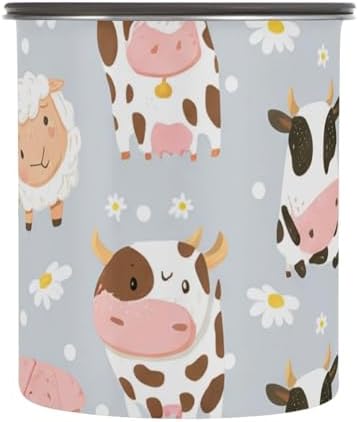 Cute Cows Coffee Canister with Lid Airtight Food Storage Containers 17OZ Stainless Steel Canisters Kitchen Food Organizer for Beans, Cereal, Pasta, Flour, Sugar, Snacks
