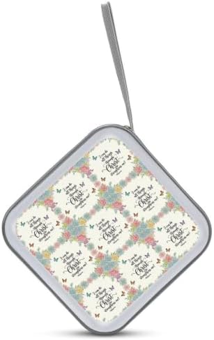 DVD Case 40 Capacity Bible Verse Prayer CD Holder Organizer Zipper Wallet | Disc Collection Storage Bag for Music Movie Game, Christian Religious Bible Verse Scripture Prayer Hard Plastic, Hand Strap