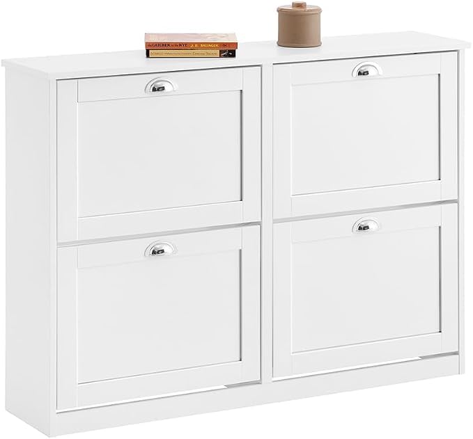 Haotian White Shoe Cabinet with 4 Flip Drawers | Large Freestanding Shoe Rack, Modern Shoe Organizer for Entryway, Hallway, Entrance FSR196-W