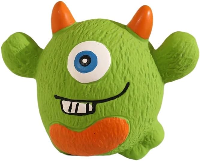 Dog Squeaky Toy, Monster Shape Chew for Small Medium Breeds Puppy Teething Relief Durable Latex for Biting Cleaning Interactive Washable Pet Supply (Green)
