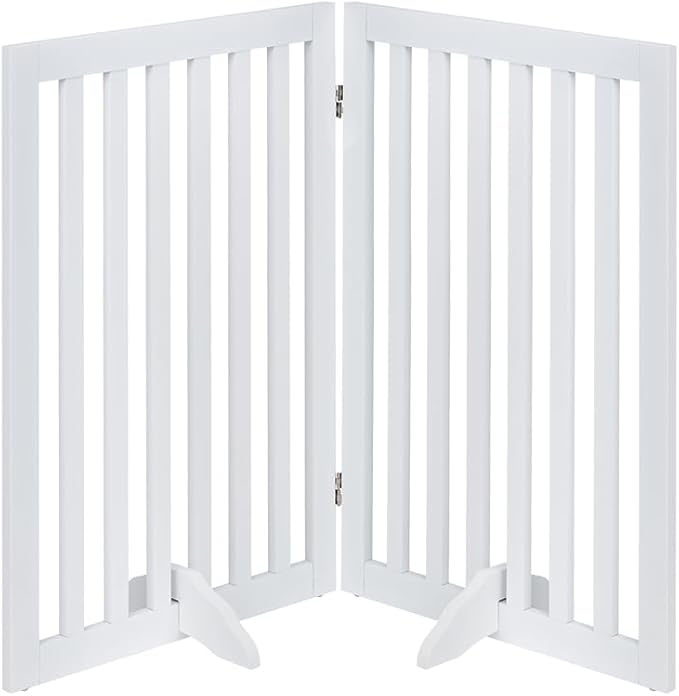 unipaws 36”H Free Standing Pet Gate for Dog Cat, 40”Wide Wooden Dog Gates | Foldable Pet Fence for Doorway, Stairs, Step, Expandable Doggy Barrier, Room Divider, Indoor Use, White