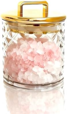 Acrylic Storage Jar with Gold Lid – Airtight Clear Canister for Bathroom & Vanity | Apothecary Jar for Qtips, Cotton Pads, Bath Salts, Snacks & Small Essentials 4.8"