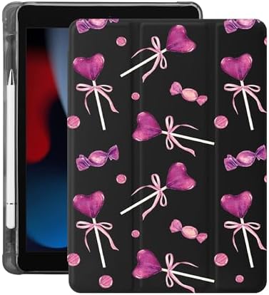 Cute Bow Lolipop Case for 10.2" iPad 9th/7th/8th Generation, Clear TPU Smart Stand Back Cover with Pencil Holder, Auto Wake/Sleep Protective Case for iPad 2021/2020/2019