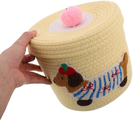 Car Storage Basket Woven Cotton Rope with Dustproof Lid Cute Dog Shaped Organizer Basket Large Capacity Pet and Sundries Storage for Car Interior