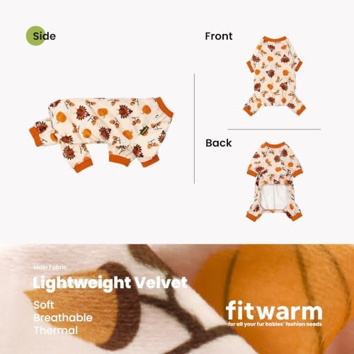 Fitwarm Thanksgiving Turkey Dog Pajamas, Funny Dog Winter Clothes for Small Dogs Girl Boy, Pet Jumpsuit, Cat Onesie with Feet, Lightweight Velvet, Orange, Large