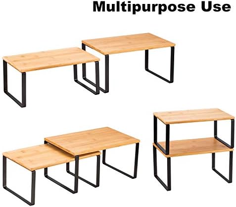 MOOACE Kitchen Cabinet and Counter Shelf Organizer, Stackable & Expandable, Set of 4, Black and Natural | Stackable & Expandable Spice Rack, Space-Saving Pantry Organizers Bathroom Countertop Storage, Natural and Black