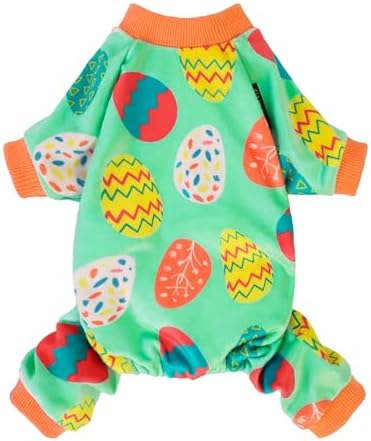 Fitwarm Easter Egg Dog Pajamas, Holiday Dog Clothes for Small Dogs Girl Boy, Pet Easter Outfit, Puppy Cat Onesie, Lightweight Velvet, Light Green, Orange, XS