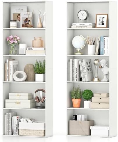 Giantex 5-Tier Bookshelves Set of 2, Freestanding Bookcase with 5 Open Shelf, Modern Display Shelf, Storage Organizer for Living Room Bedroom Home Office