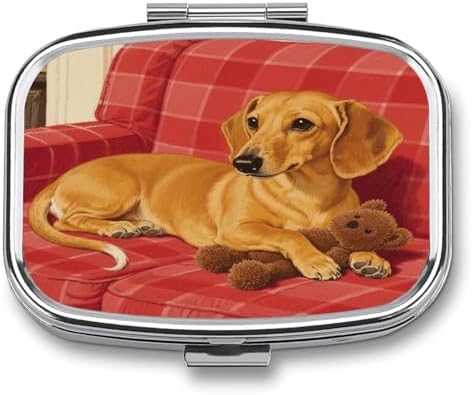 Dachshund Weiner Pet Dog Pill Box 2 Compartment Decorative Metal Pill Case for Pocket Or Purse Travel Portable Medicine Box Pill Container Organizer for Vitamins Fish Oils Supplements
