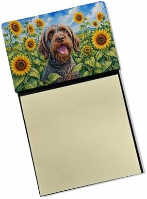 Caroline's Treasures Wirehaired Pointing Griffon in Sunflowers Watercolor Sticky Note Holder Refillable Dispenser Desk Accessory 3x3 Pad Gift