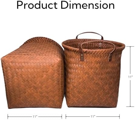 GIB Wicker Storage Baskets for Shelves, 11"x12" Round Woven Storage Cube Bins Organizer, Faux Rattan Wicker Blanket Basket for Organizing Clothes Toys Laundry Closet, 4 Pack, Brown