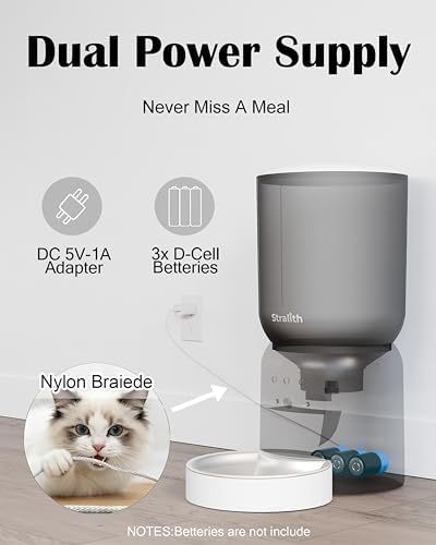 Automatic Cat Feeder with 2K Camera, 5G WiFi Smart Pet Food Dispenser for Cats & Small Dogs, 6L Large Capacity Timed Auto Feeder with App Control, Night Vision, 2-Way Audio & Detachable Design (White)
