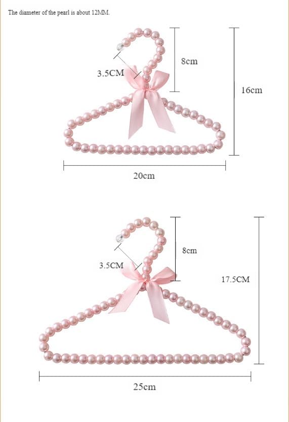 2 PCS Pearl Beaded Hangers for Kids Plastic Baby Clothes Hangers with Bow Non Slip Toddler Nursery Closet Organizer for Girls Dresses and Dog Pet Apparel Pearl Hangers for Women (Pink, 20)