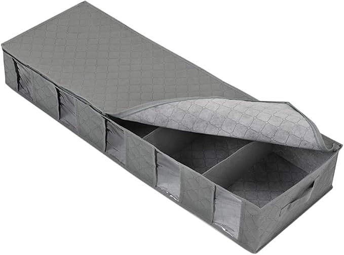 Zerodeko under Bed Storage Bag Large Capacity Organizer for Quilts and Blankets Breathable Non-woven Design Window for Easy Viewing for Bedroom and Closet Use
