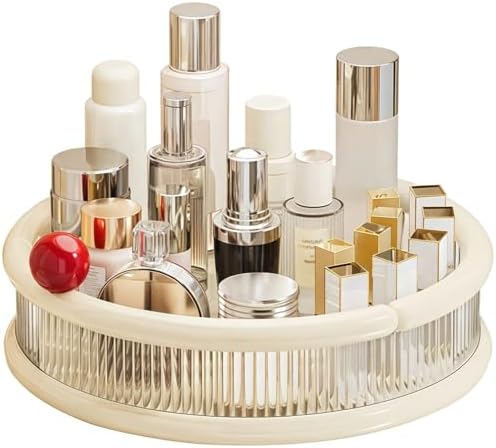 360° Rotating Vanity Organizer, Large Capacity Perfume Display Tray for Dresser, Transparent Multi functional Skincare Storage Holder, Round Countertop Cosmetic Accessory for Bathroom