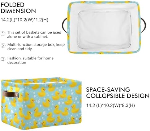Wamika Yellow Duck Cute Storage Basket Fabric Bathroom Baskets Blue Bath Bubble Open Home Storage Bins Boxes Foldable Organizer Bag for Baby Cloth Pet Toy Book Shelf Closet Baskets 16×12×8 Inches