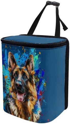 DISNIMO German Shepherd Car Trash Can Car Accessories Organizer Garbage Bag Dustbin Container with Zipper Lid Waste Basket Storage Pockets Hanging Vehicle Trash Bin