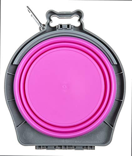 Loving Pets Bella Roma Double Diner Collapsible Dog Bowls - Silicone Dog Bowls, Foldable Bowl, Puppy Essentials & Hiking Pet Supplies Great for Home & Travel (Pink, Medium)