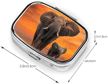 Pill Box 2 Compartment Medicine Pill Case for Pocket or Purse Mini Metal Pill Holder Cute Wild Elephant Pill Case Vitamin Organizer Portable Travel Pill Container to Hold Supplements Vitamins
