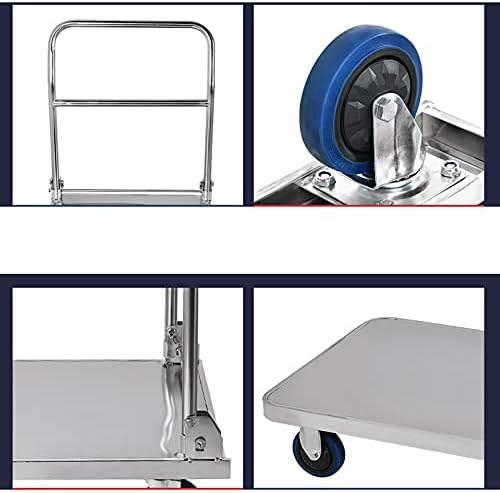 Foldable Stainless Steel Push Cart with Thick Panel - Heavy-Duty Platform Hand Truck for Tools & Appliances Transport, High Bearing Capacity, Portable & Durable