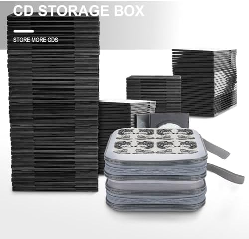 Portable CD Holder Case with Strap Gray Wolf, 40-Capacity Hard Plastic Storage Binder, Protective Wallet for Car Office Travel
