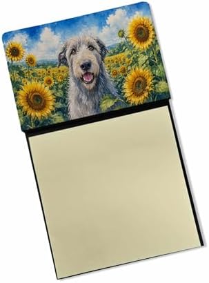 Caroline's Treasures Irish Wolfhound in Sunflowers Watercolor Sticky Note Holder Refillable Dispenser Desk Accessory 3x3 Pad Gift